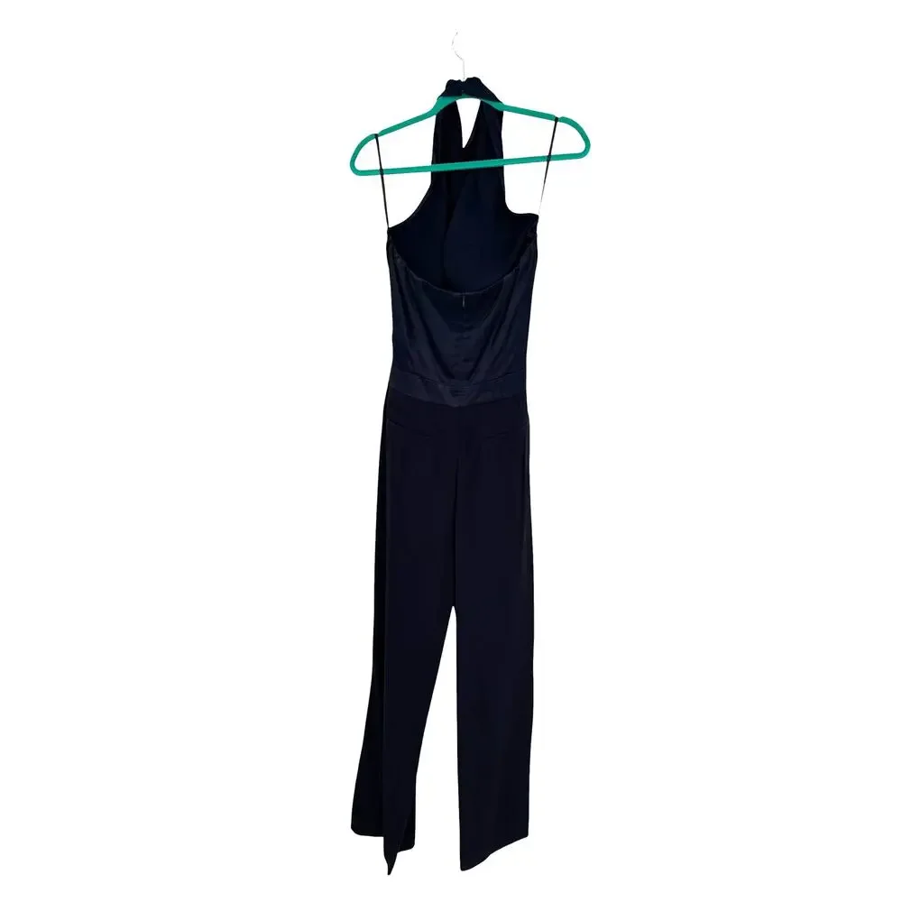 Reiss Corina Halter Neck Wide Leg Jumpsuit Night Navy Tie Waist US 10
